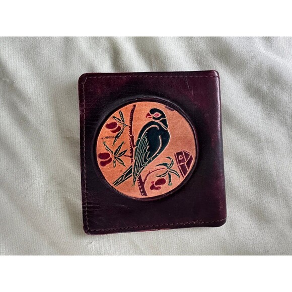 Mini Genuine Leather Embossed Animal Birds Coin Purse Snap Button Closure Wallet - Picture 3 of 5